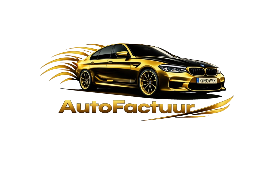 AutoFactuur-programmalogo: woordmerk met sportieve auto in goud (licht thema)